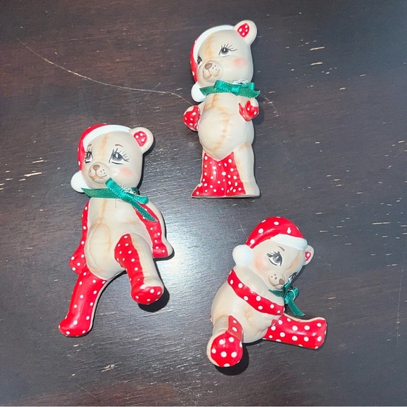 6 Vintage Ceramic Kimple Mold Hand Painted Quilted Bear/ Reindeer Figurines - Picture 3 of 13